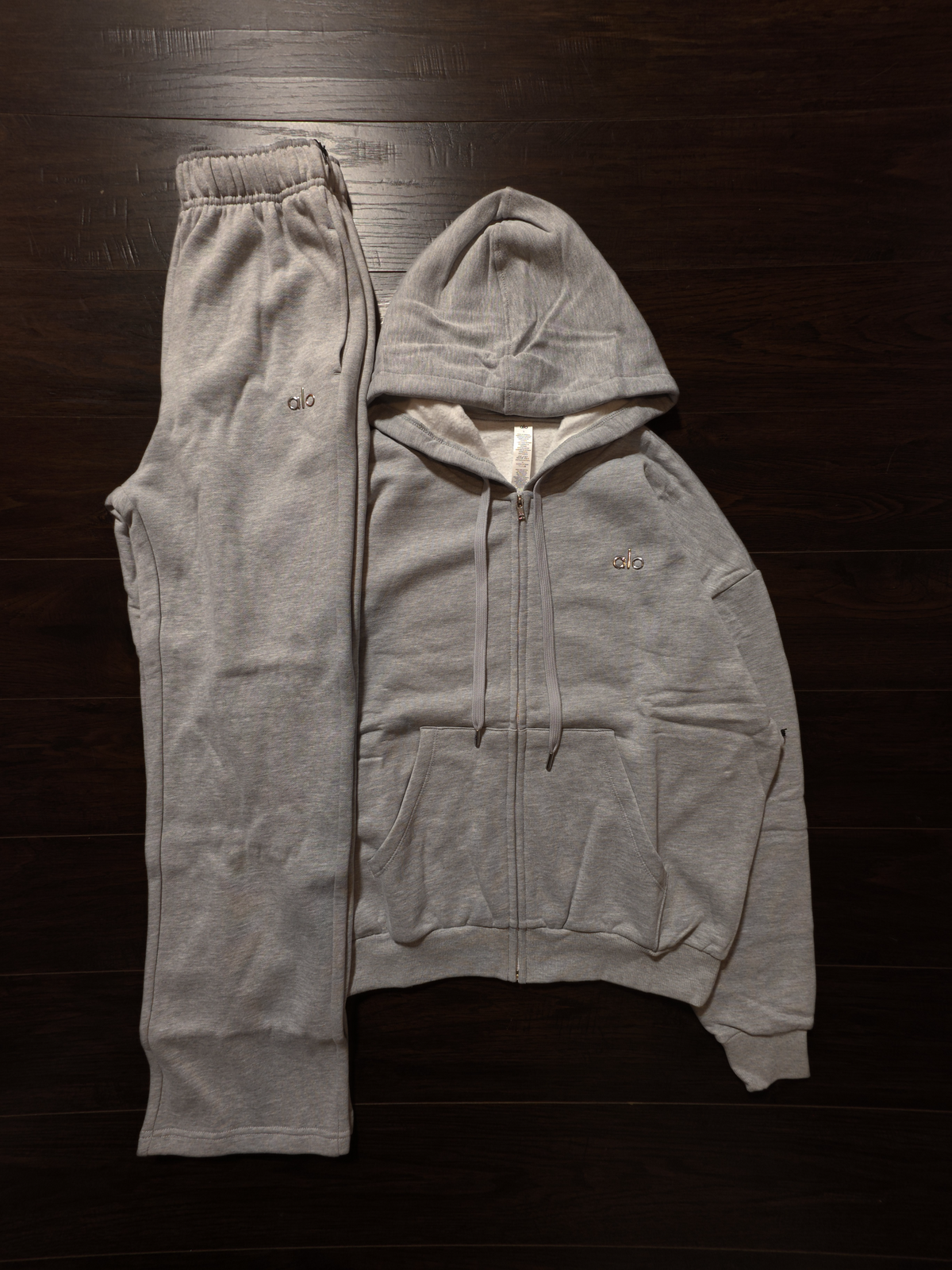 Alo Accolade Full-Zip Hoodie & Straight-Leg Sweatpant Set - Athletic Heather Grey [NEW]