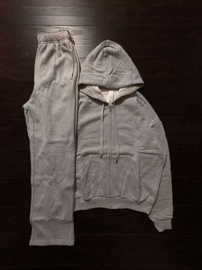 Alo Accolade Full-Zip Hoodie & Straight-Leg Sweatpant Set - Athletic Heather Grey [NEW]