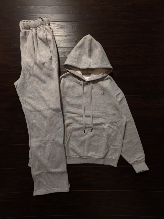Alo Accolade Hoodie & Straight-Leg Sweatpant Set - Athletic Heather Grey [NEW]