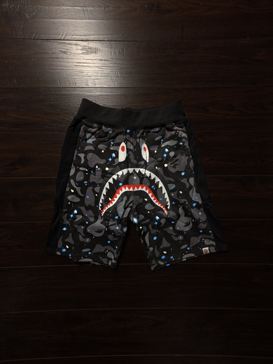 BAPE Space Camo Shark Sweat Shorts Black [NEW]