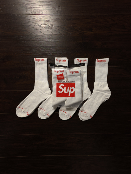 Supreme Hanes Crew Socks (4 Pack) White [NEW] - Fits Size 6-12