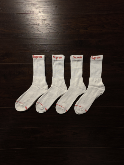 Supreme Hanes Crew Socks (4 Pack) White [NEW] - Fits Size 6-12