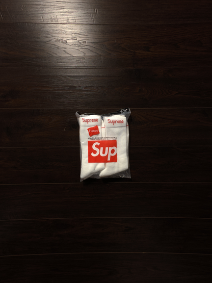 Supreme Hanes Crew Socks (4 Pack) White [NEW] - Fits Size 6-12