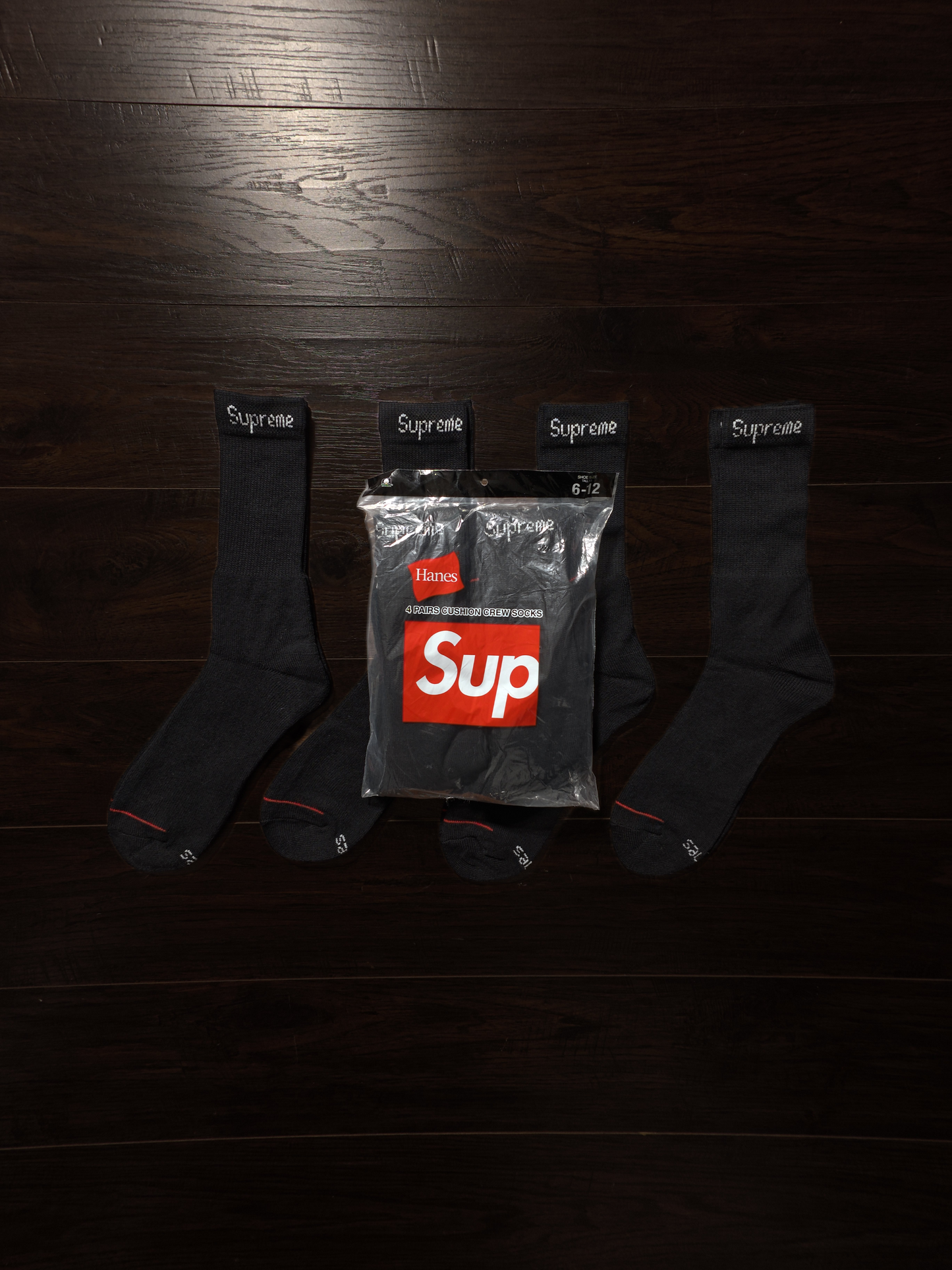 Supreme Hanes Socks (4 Pack) Black [NEW] - Fits Size 6-12