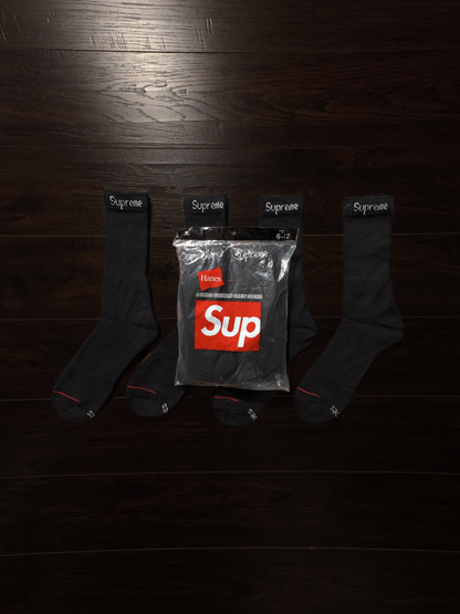Supreme Hanes Socks (4 Pack) Black [NEW] - Fits Size 6-12