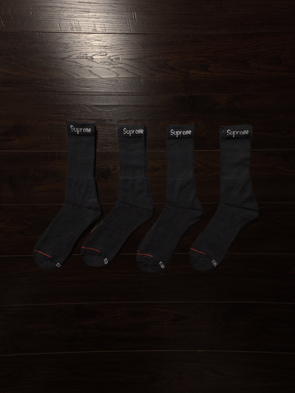 Supreme Hanes Socks (4 Pack) Black [NEW] - Fits Size 6-12