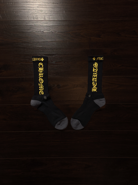 Chrome Hearts Fuck You Logo Socks Black/Yellow [NEW]