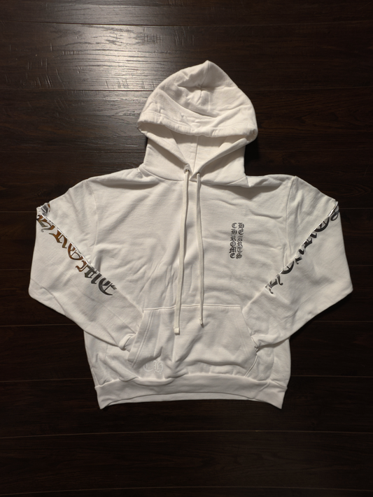 Chrome Hearts Vertical Logo Foil Print Hoodie White Silver [NEW]