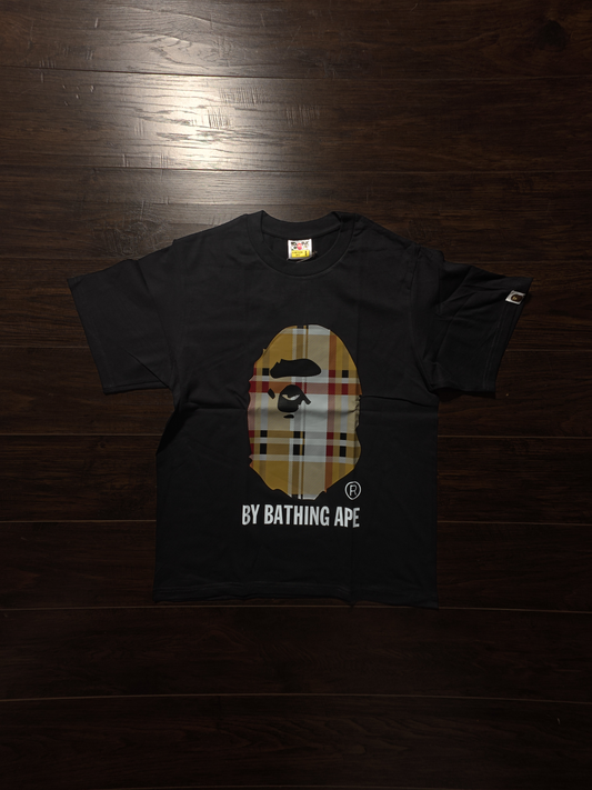 BAPE A Bathing Ape Check by Bathing Tee Black/Beige [NEW]