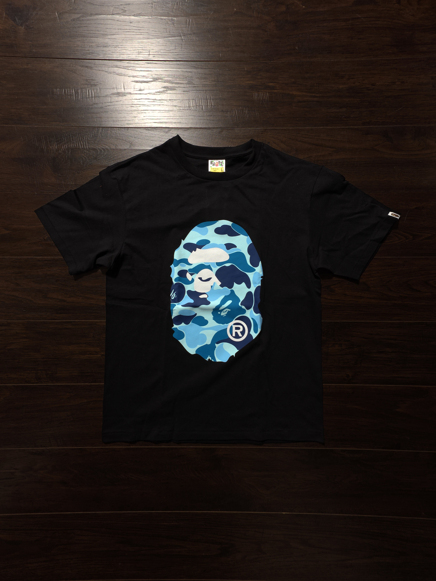 BAPE ABC Camo Big Ape Head Tee Black/Blue [NEW]