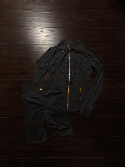Lululemon Define Jacket & High-Rise Biker Shorts Set – Black/Gold [NEW]