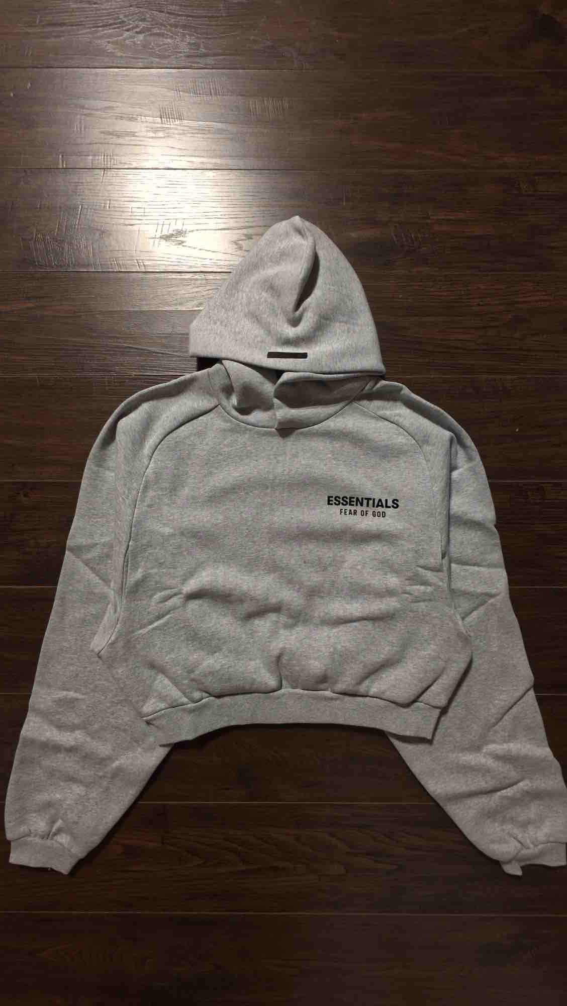 Fear of God Essentials Gray Fleece Cropped Hoodie Light Heather Gray [NEW] - S/M