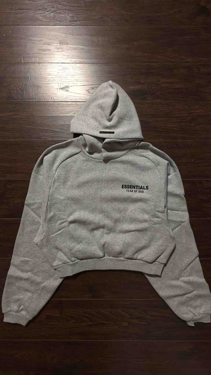 Fear of God Essentials Gray Fleece Cropped Hoodie Light Heather Gray [NEW] - S/M
