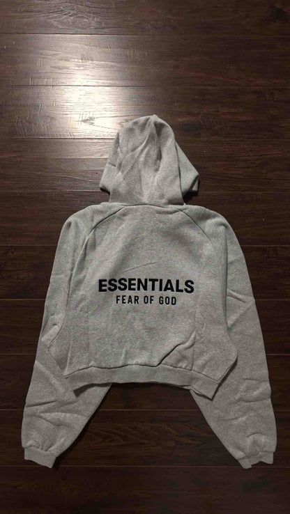 Fear of God Essentials Gray Fleece Cropped Hoodie Light Heather Gray [NEW] - S/M